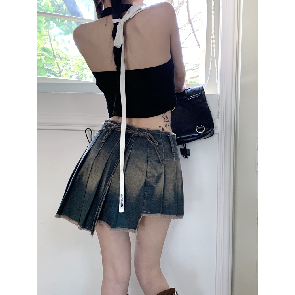 Cocory vn Chân váy jean Lưng Cao Phong Cách Retro Thời Trang Cho Nữ