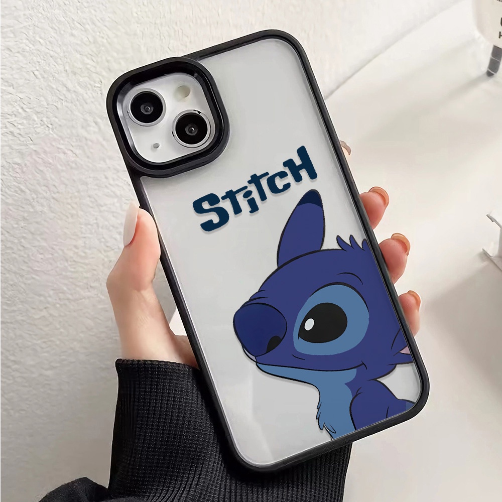 Ốp Điện Thoại Acrylic Cứng Trong Suốt Hình Stitch Xanh Dương Cho iphone 14promax 11 13 12 7Plus 8 X XS Max