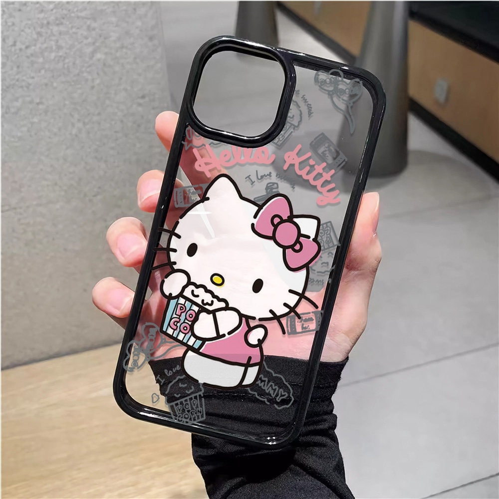 Ốp Điện Thoại Nhựa Acrylic Cứng Trong Suốt In Hình Hello Kitty Màu Hồng Cho iphone 14promax 11 13 12 7Plus 8 X XS Max