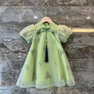 Đầm sườn xám tay ngắn phong cách trung hoa cổ điển thời trang hè cho bé gái