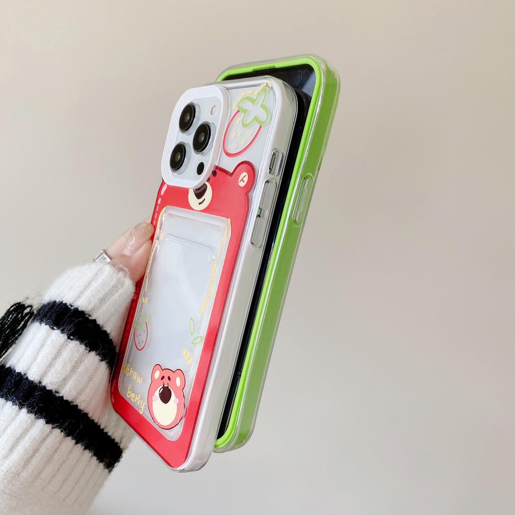 Ốp Điện Thoại in Hình Gấu 3 Trong 1 Có Ngăn Đựng Thẻ Cho iPhone 14promax 13 12 11 7Plus X XR XSMAX