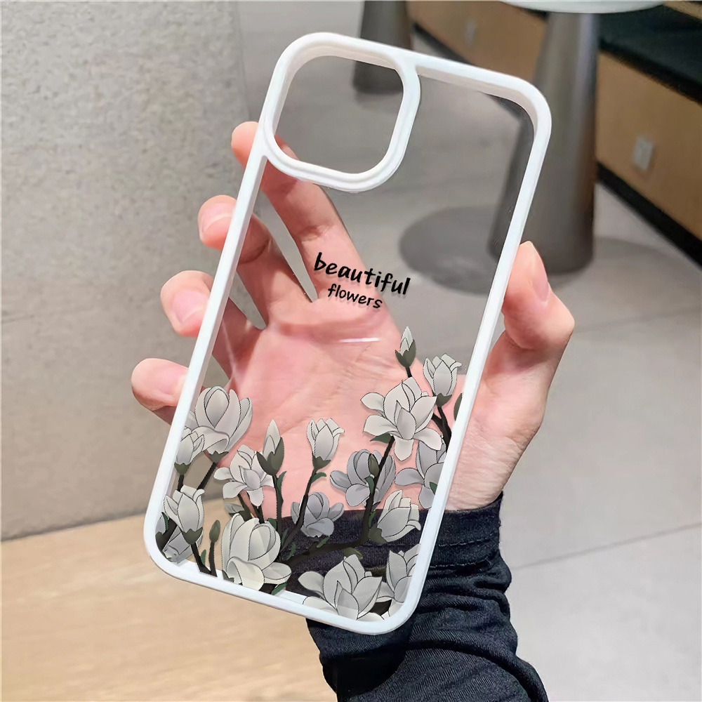 Ốp Điện Thoại Nhựa Acrylic Cứng Trong Suốt In Hình Hoa Đẹp Mắt Cho iphone 14promax 11 13 12 7Plus 8 X XS Max