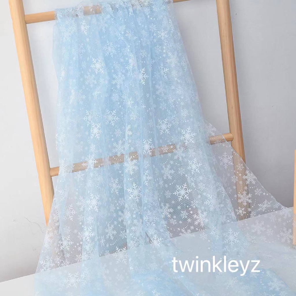 Vải Lưới In Hình Hoa Tuyết Dùng May Đầm Công Chúa Elsa DIY