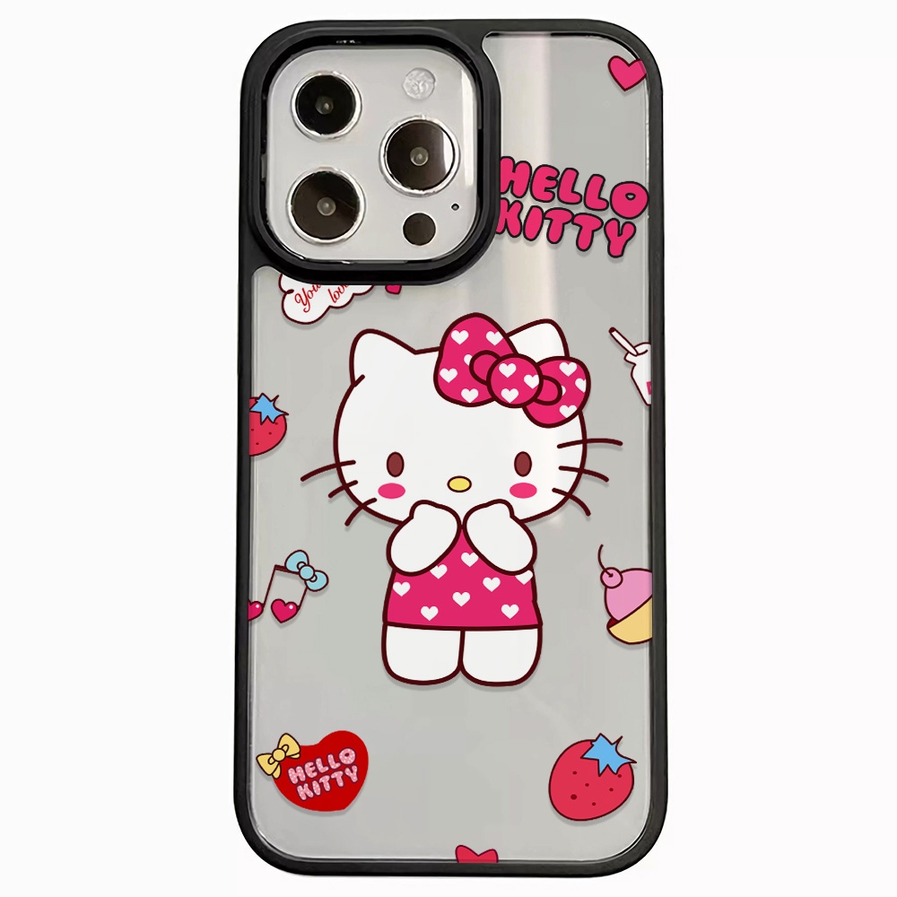 Ốp Điện Thoại Nhựa Acrylic Cứng Trong Suốt In Hình Hello Kitty Màu Hồng Cho iphone 14promax 11 13 12 7Plus 8 X XS Max