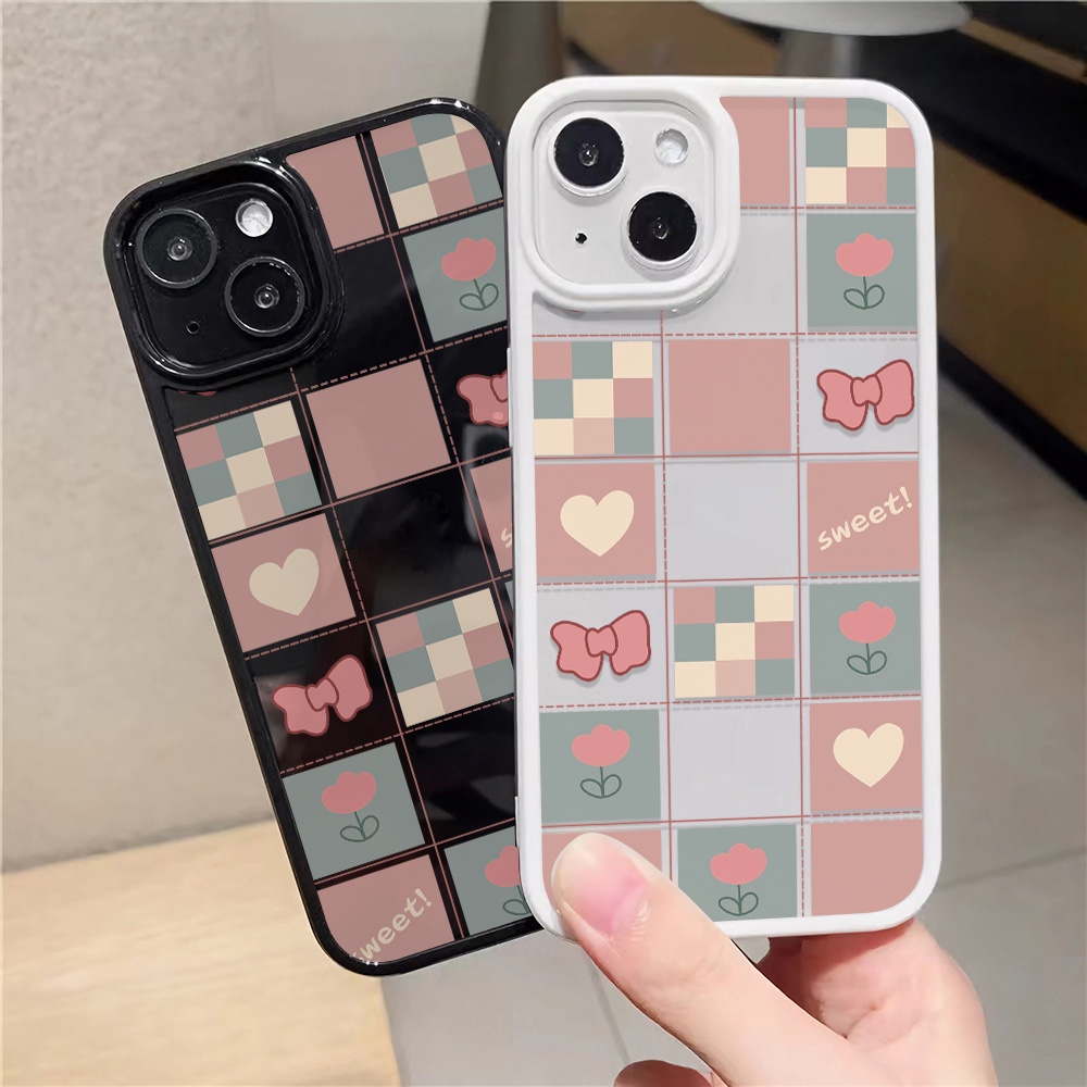 Ốp Điện Thoại Nhựa Acrylic Cứng Trong Suốt In Họa Tiết Kẻ Ô Trái Tim Cho iphone 14promax 11 13 12 7Plus 8 X XS Max