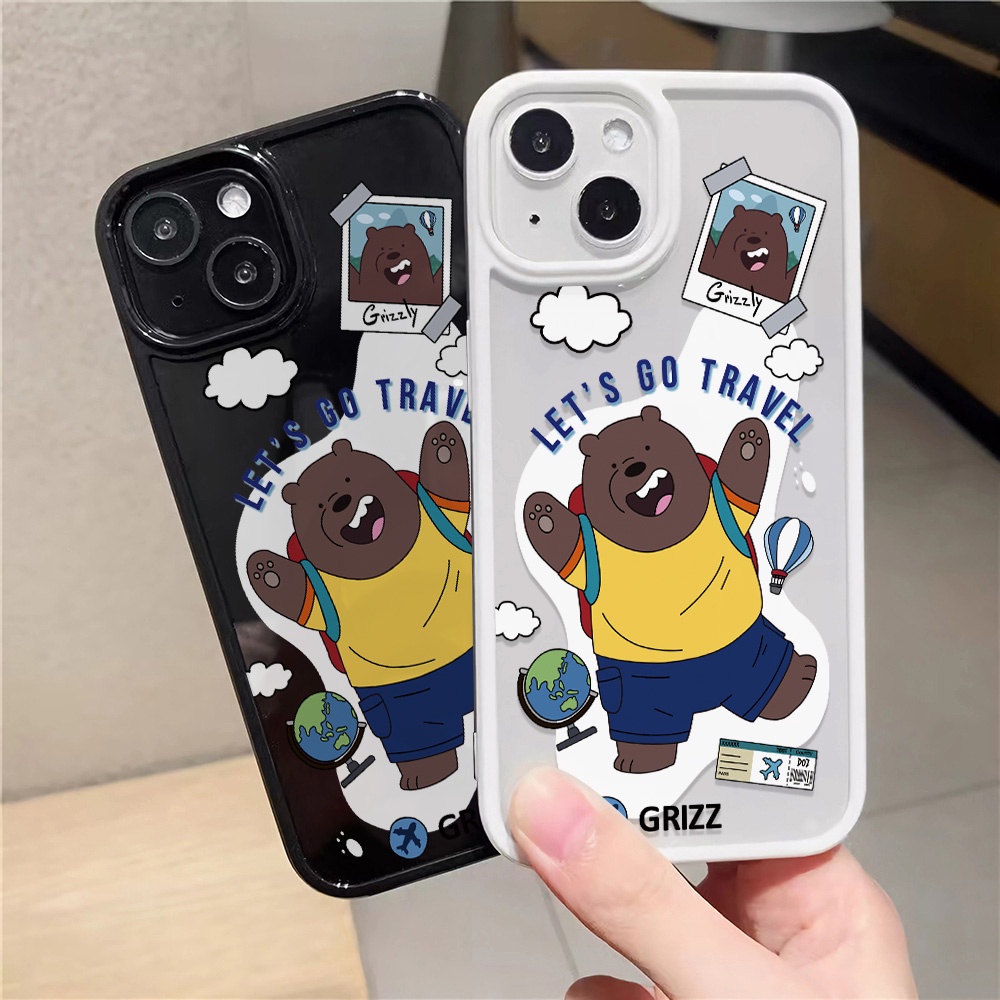 Ốp Điện Thoại Nhựa Acrylic Cứng Trong Suốt In Hình Gấu Trắng Hoạt Hình Cho iphone 14promax 11 13 12 7Plus 8 X XS Max