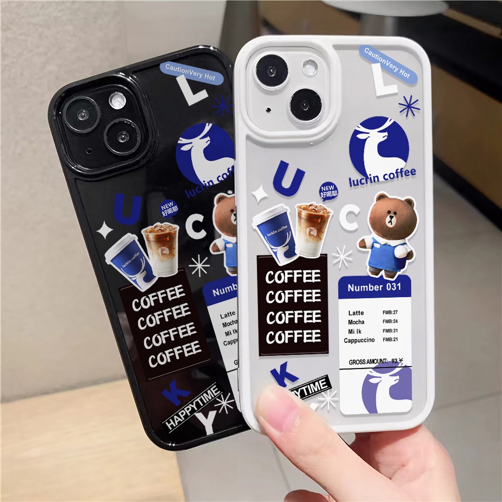 Ốp Điện Thoại Nhựa Acrylic Cứng Trong Suốt In Hình Gấu Cà Phê Cho iphone 14promax 11 13 12 7Plus 8 X XS Max