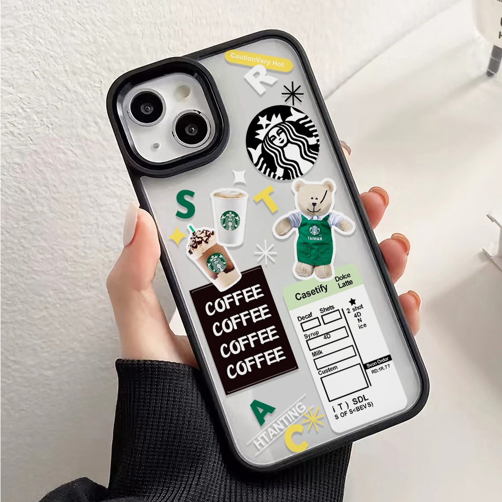 Ốp Điện Thoại Nhựa Acrylic Cứng Trong Suốt In Hình Gấu Và Cà Phê Cho iphone 14promax 11 13 12 7Plus 8 X XS Max