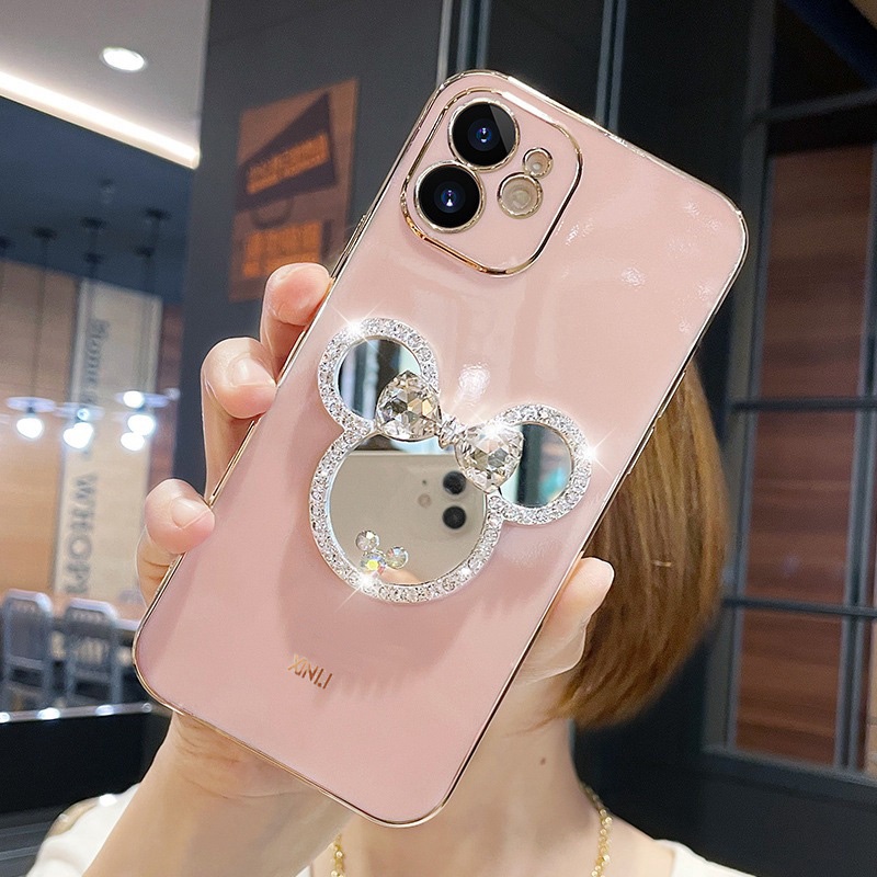 Ốp Điện Thoại Mềm Có Giá Đỡ Gương Đính Kim Cương Cho samsung a33 a34 m54 note 10 20 s23 fe s24 plus ultra a21s