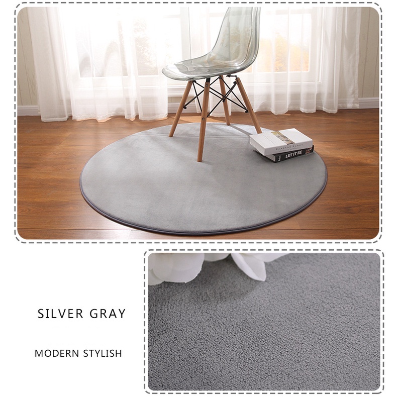 Thảm Lông Cừu San Hô Hình Tròn Màu Xám Đa Ứng Dụng