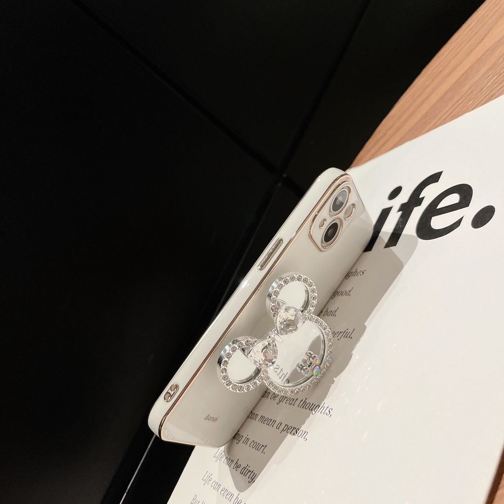 Ốp Điện Thoại Mềm Có Giá Đỡ Gương Đính Kim Cương Cho samsung a33 a34 m54 note 10 20 s23 fe s24 plus ultra a21s