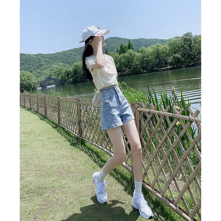 QADCOL  Quần Short denim Siêu Mỏng Lưng Cao Che Bụng Thời Trang Mùa Xuân Cho Nữ