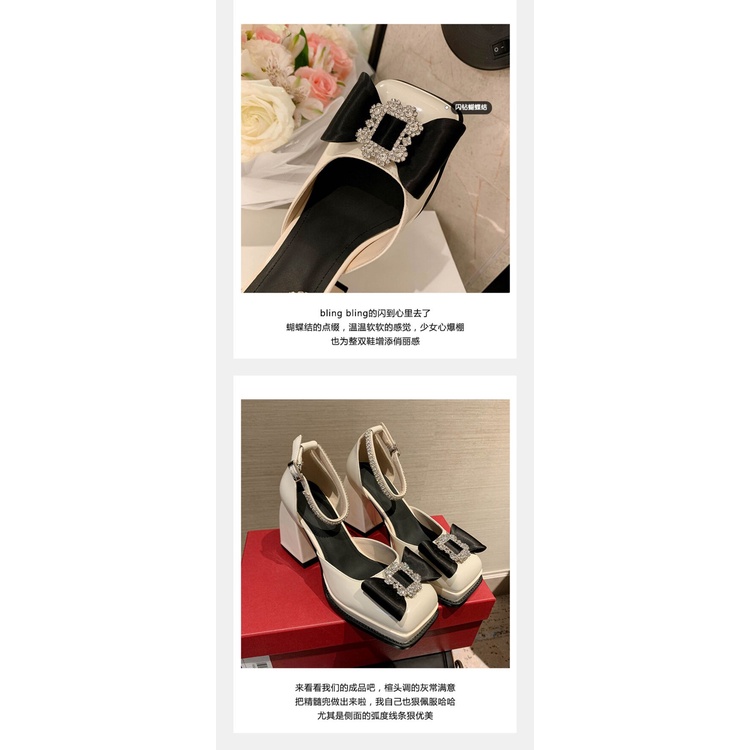 Giày Cao Gót Mũi Vuông Đính Đá Phối Nơ Xinh Xắn Dành Cho Nữ