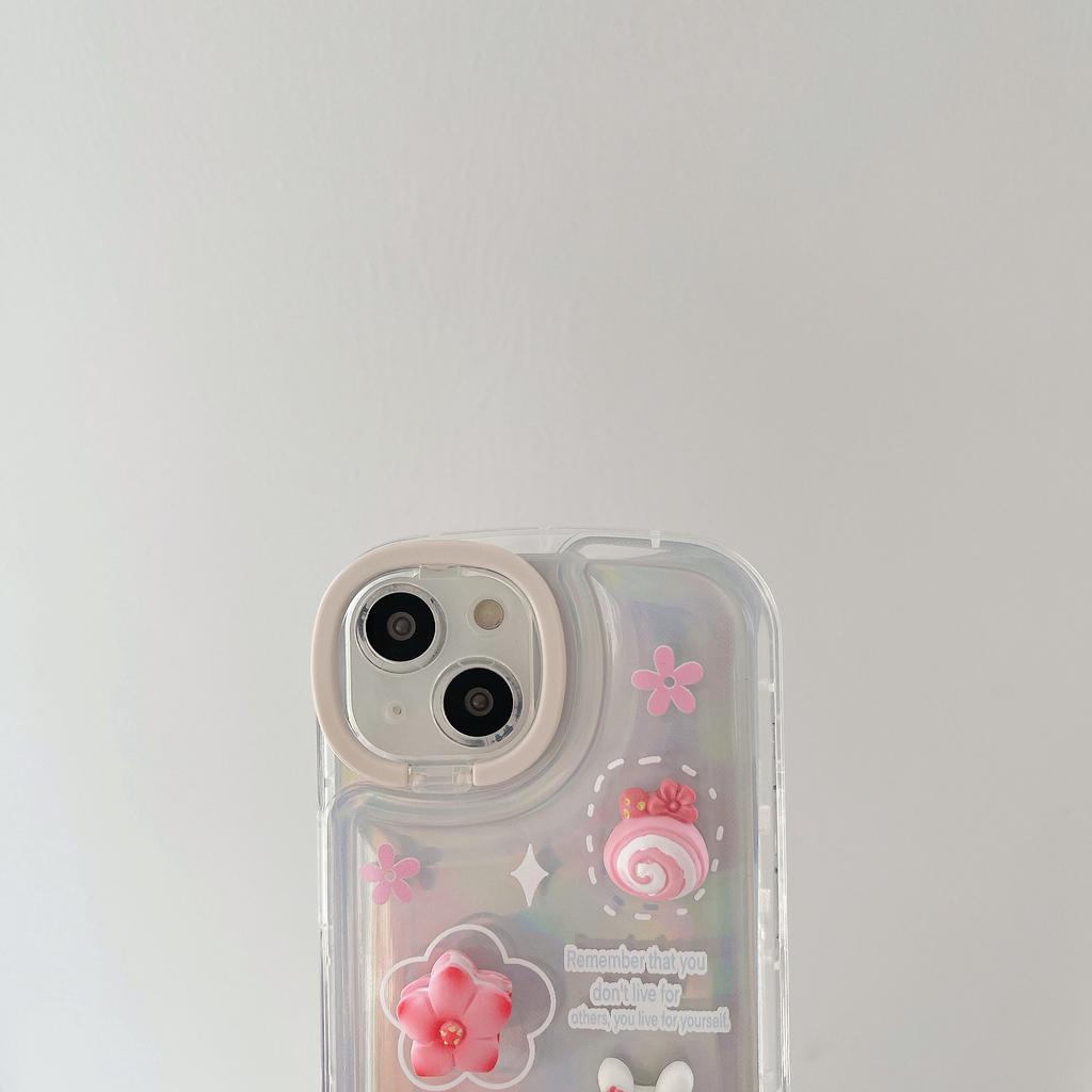 Ốp Điện Thoại Màu laser Họa Tiết Hoa / Trái Cây 3D Kèm Giá Đỡ Cho IPhone 14promax 14pro 13promax 12 1