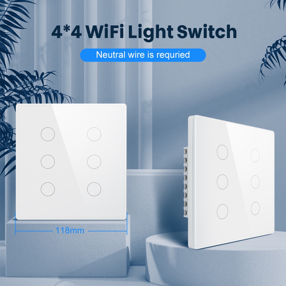 GOOGLE Công Tắc Đèn Thông Minh Kết Nối WiFi AC 110-220V Brazil 4x4 Touch Panel 4 / 6 Gang