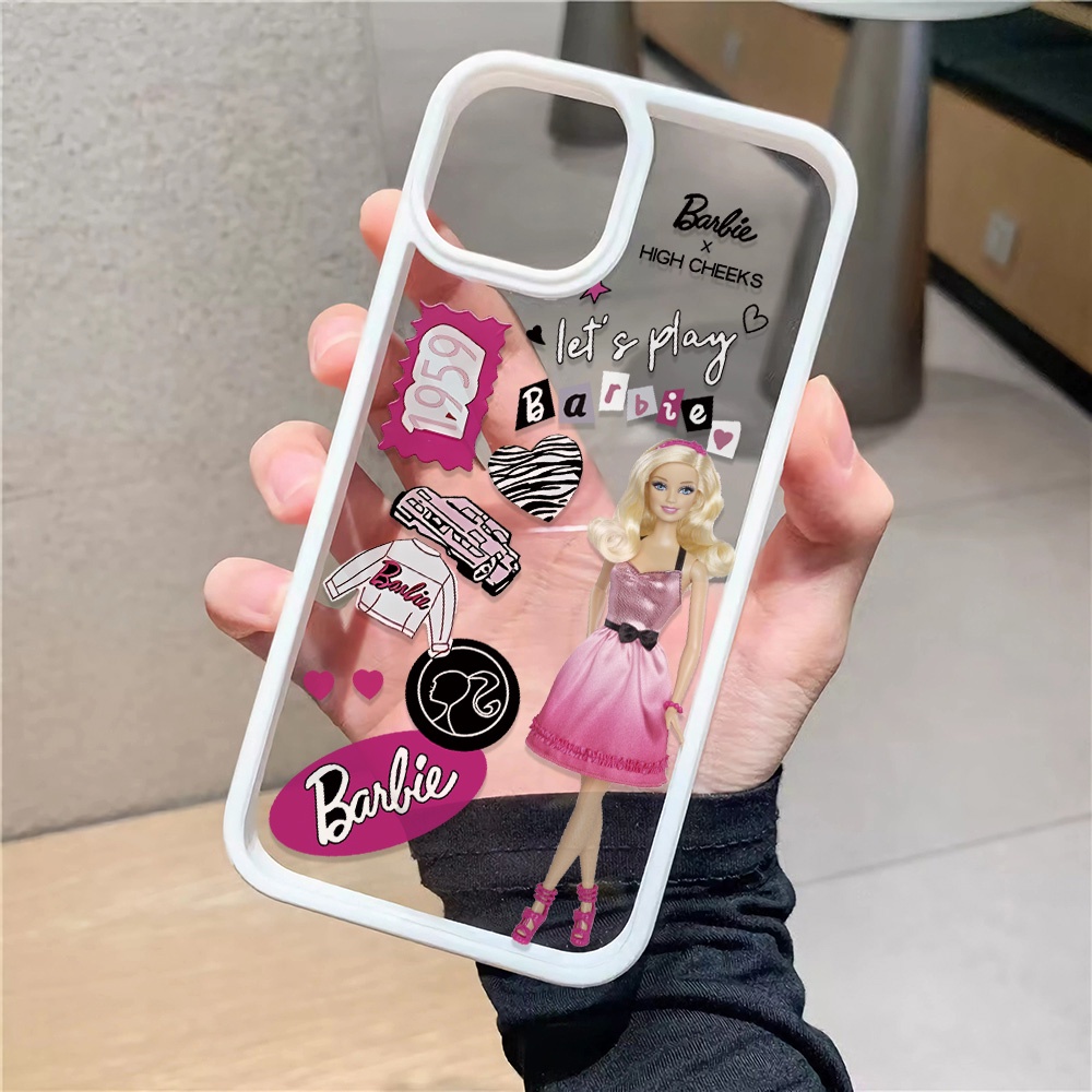 Ốp Điện Thoại Acrylic Trong Suốt In Hình Búp Bê Barbie Màu Hồng Cho iphone 14promax 11 13 12 7Plus 8 X XS Max