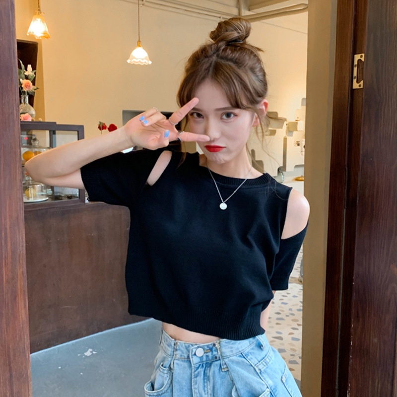 WANG JIAO ZHAN Thời Trang Dệt Kim Ngắn Tay Trễ Vai Bolero