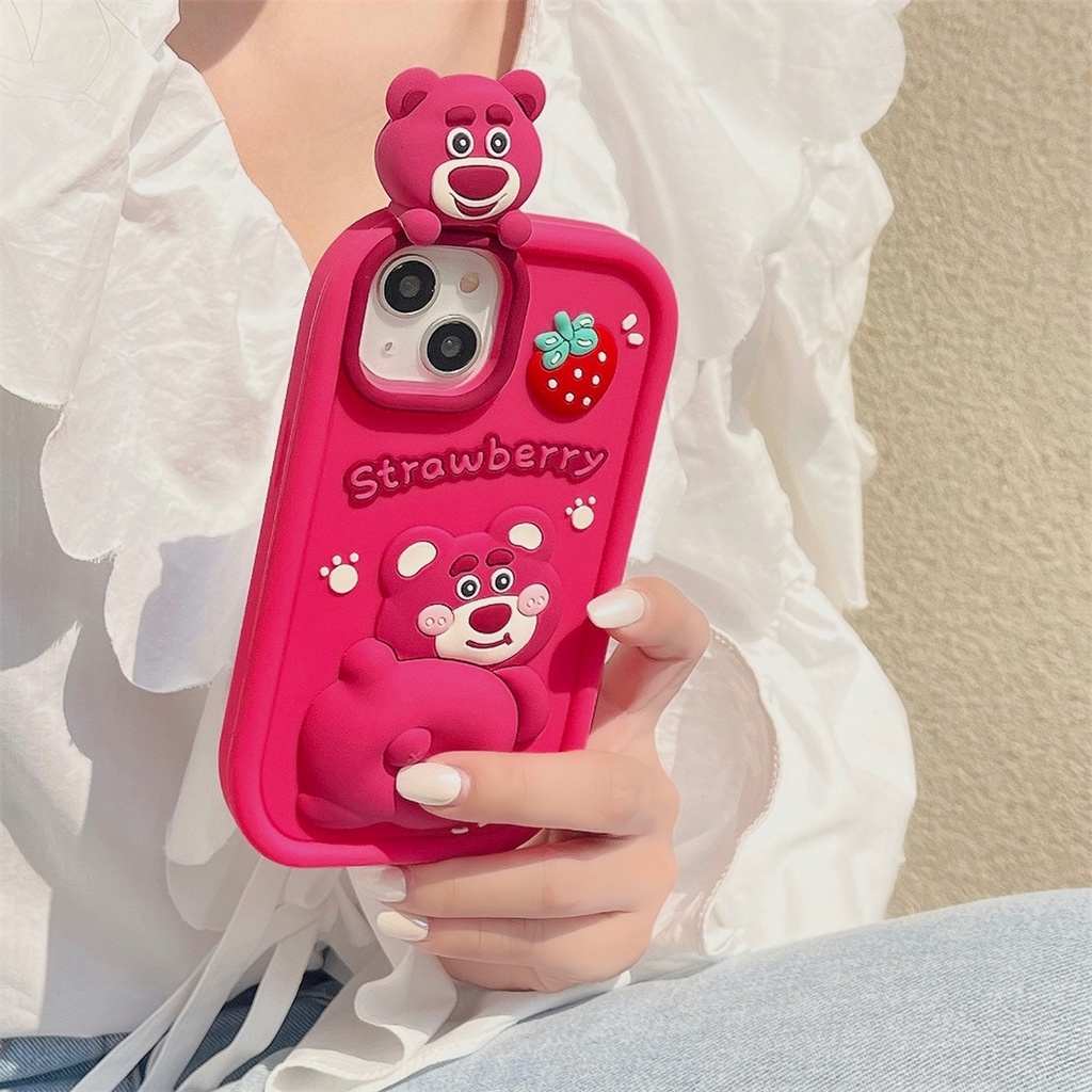 Ốp Điện Thoại Silicone In Hình Gấu Dâu Tây Cho Iphone 14 ProMax 13Promax 11Promax 12ProMax