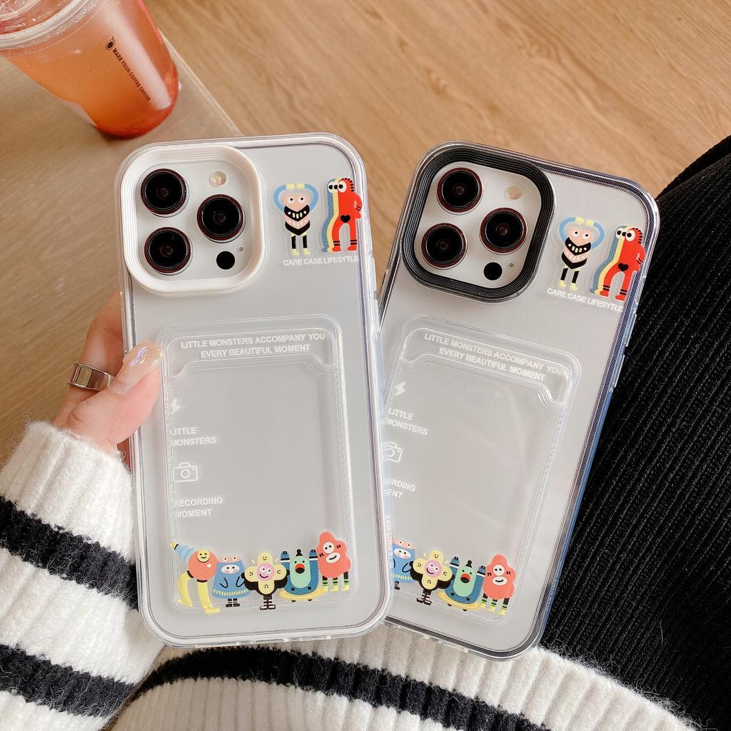 Ốp Điện Thoại Trong Suốt Họa Tiết Quái Vật 3 Trong 1 Có Ngăn Đựng Thẻ Cho iPhone 14promax 13 12 11 7Plus X XR XSMAX