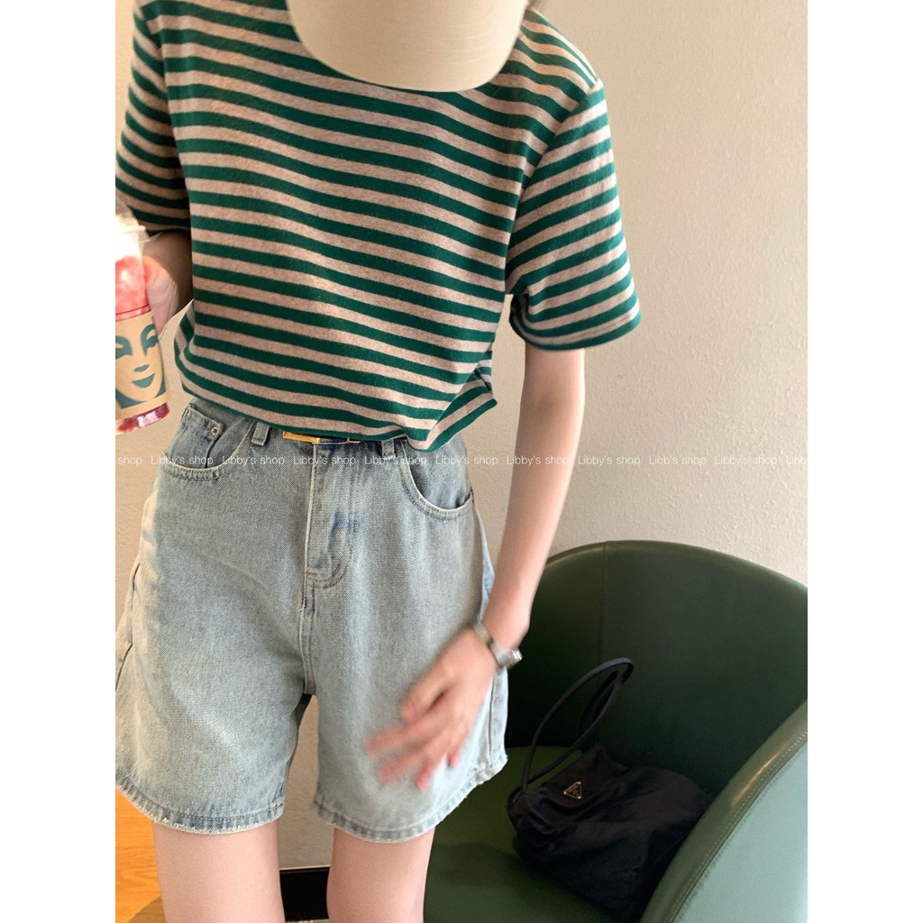 Áo Thun Cotton Tay Ngắn / Dài Họa Tiết Kẻ Sọc Phong Cách Mới 50409