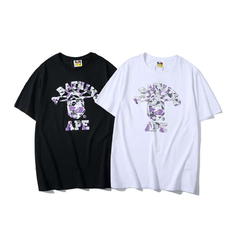 Bape Áo Thun cotton Ngắn Tay Họa Tiết Rằn Ri Thời Trang Cho Cặp Đôi