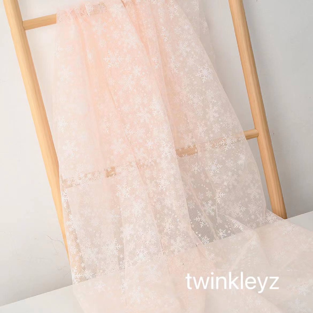 Vải Lưới In Hình Hoa Tuyết Dùng May Đầm Công Chúa Elsa DIY