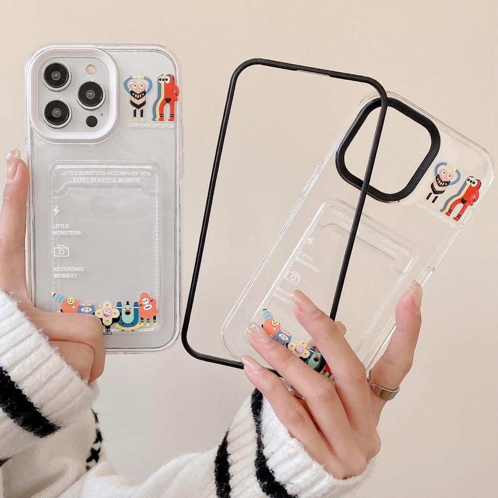 Ốp Điện Thoại Trong Suốt Họa Tiết Quái Vật 3 Trong 1 Có Ngăn Đựng Thẻ Cho iPhone 14promax 13 12 11 7Plus X XR XSMAX