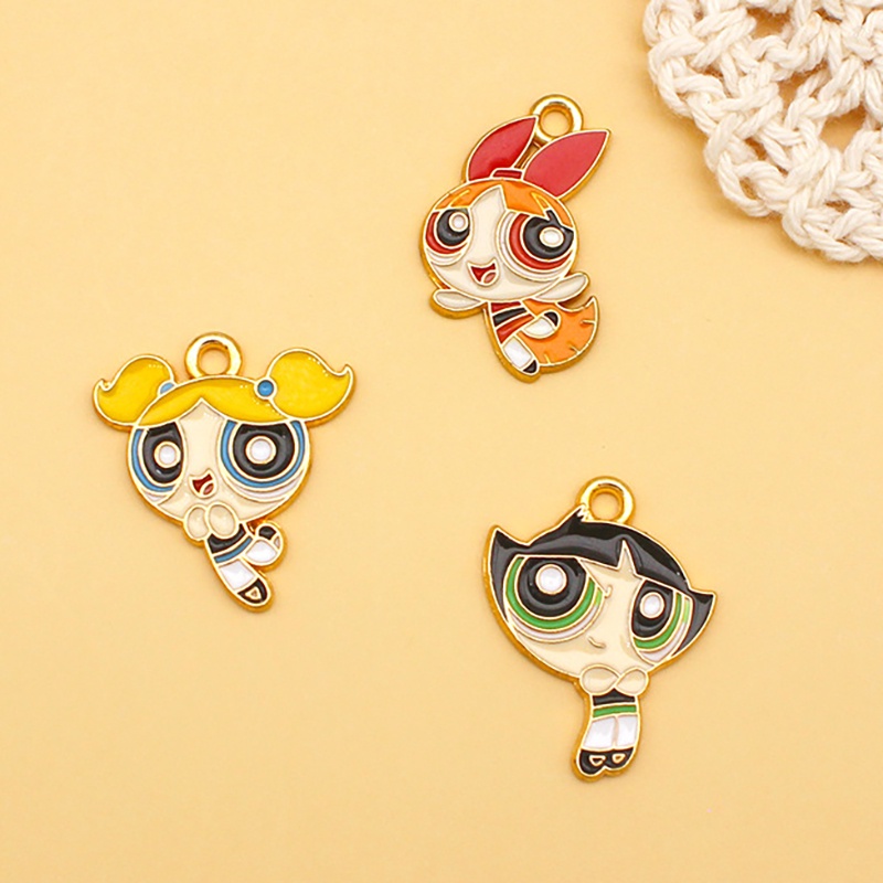 2 cái / lốc The Powerpuff Girls hợp kim men mặt dây chuyền phụ kiện trang sức tự làm bùa cho phụ nữ, móc chìa khóa / bông tai / vòng cổ mặt dây chuyền Handmade DIY Jewelry 016