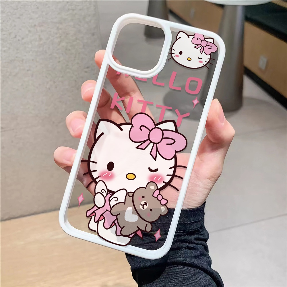 Ốp Điện Thoại Nhựa Acrylic Cứng Trong Suốt Hình Hello Kitty Gấu Cho iphone 14promax 11 13 12 7Plus 8 X XS Max