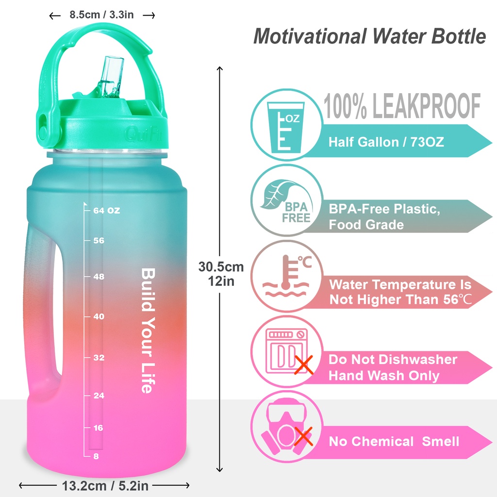 Bình Nước Thể Thao Bằng Nhựa Không BPA 2.2L Kèm Ống Hút Dễ Vệ Sinh