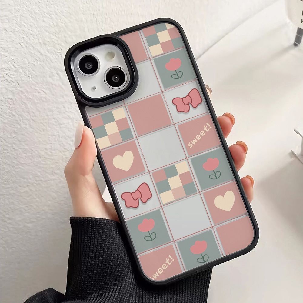 Ốp Điện Thoại Nhựa Acrylic Cứng Trong Suốt In Họa Tiết Kẻ Ô Trái Tim Cho iphone 14promax 11 13 12 7Plus 8 X XS Max