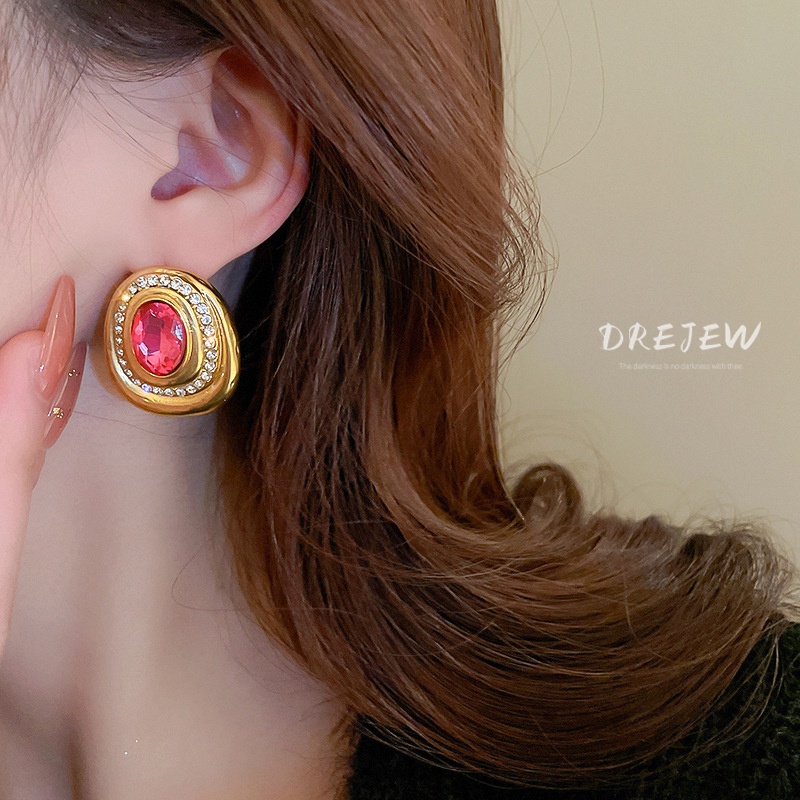 DREJEW Khuyên tai hình oval dát đá zircon phong cách Mỹ thời trang cho nữ