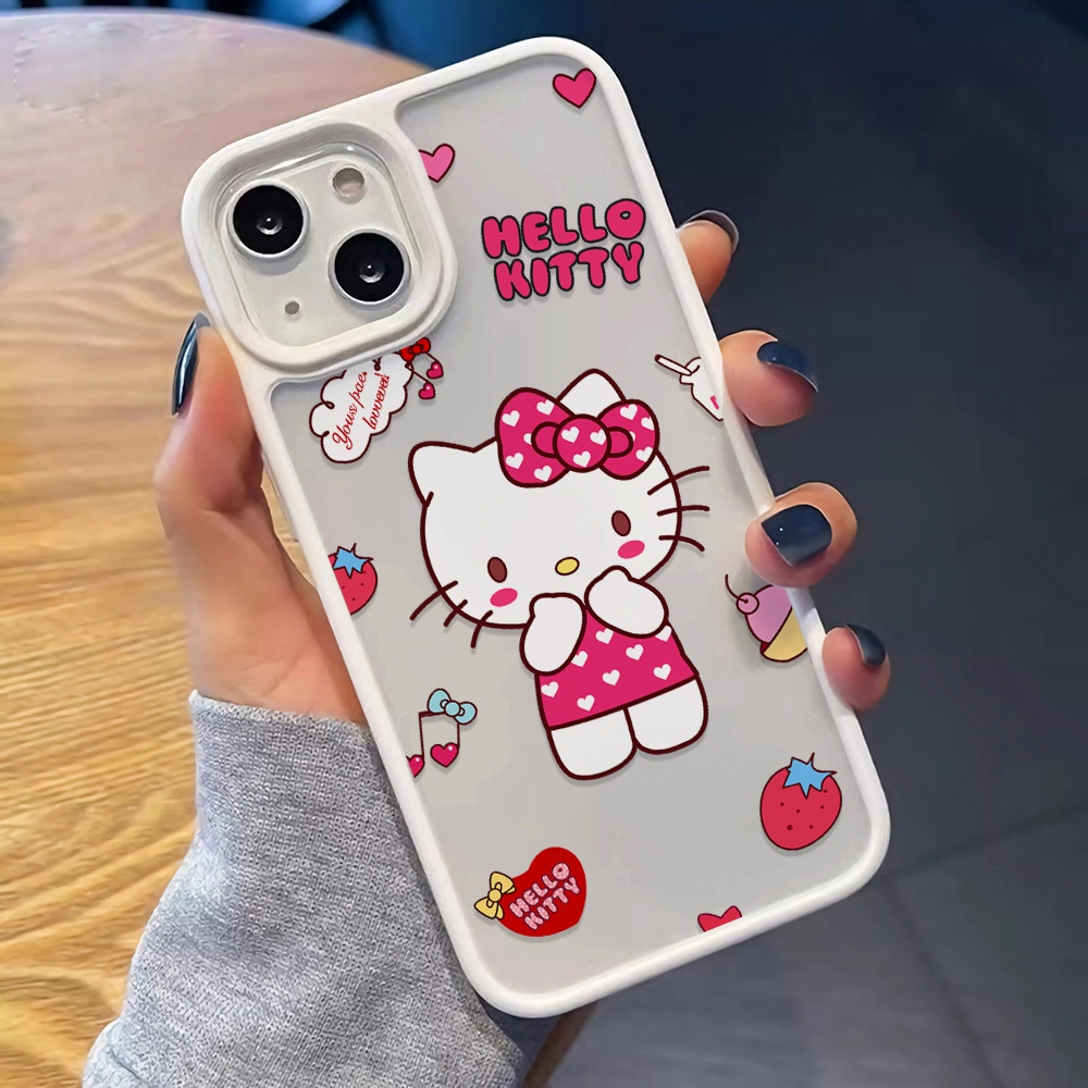 Ốp Điện Thoại Nhựa Acrylic Cứng Trong Suốt In Hình Hello Kitty Màu Hồng Cho iphone 14promax 11 13 12 7Plus 8 X XS Max