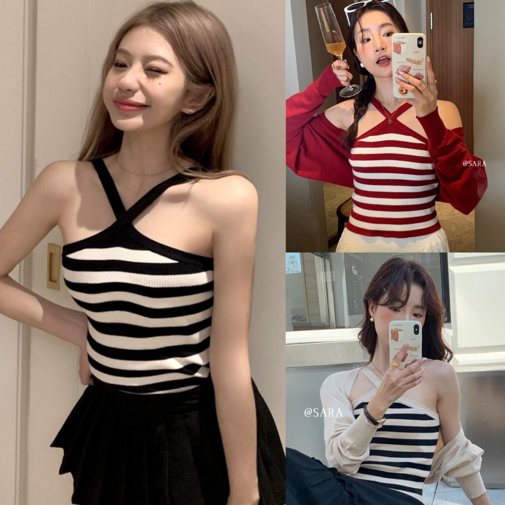 Áo Tank Top Sát Nách Hoạ Tiết Kẻ Sọc Thiết Kế Hợp Thời Trang
