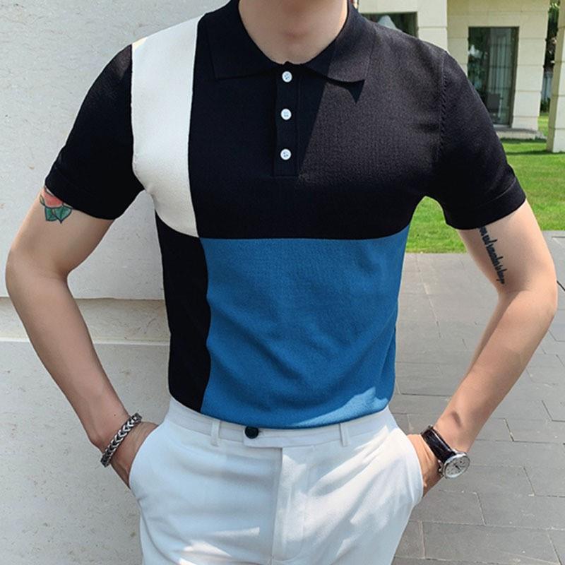 Áo Thun Polo Dệt Kim Lụa Lạnh Dáng Ôm Thời Trang Mùa Hè Hàn Quốc Cho Nam Giới Có Size M-3