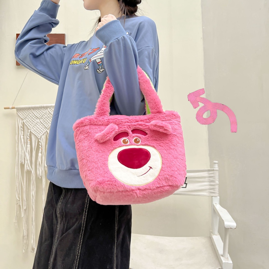Túi Xách Đeo Vai Phủ Bông Mềm Họa Tiết Gấu Dâu Tây Hoạt Hình Disney  Nhật Bản Đáng Yêu