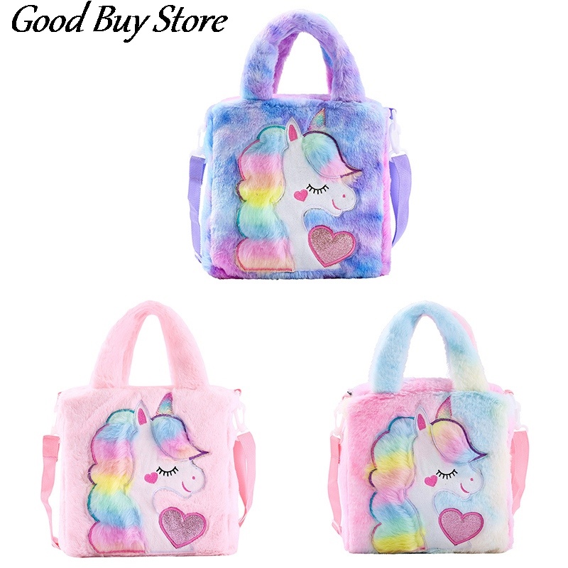 Túi Đeo Chéo Hình Kỳ Lân Phủ Lông Nhiều Màu Thời Trang Mùa Đông Xinh Xắn Cho Bé