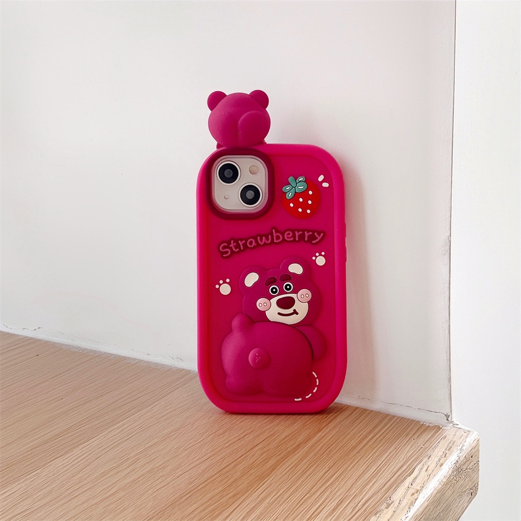 Ốp Điện Thoại Silicone In Hình Gấu Dâu Tây Cho Iphone 14 ProMax 13Promax 11Promax 12ProMax