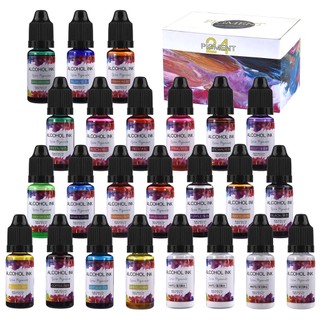 24 màu sắc 10ML nhựa epoxy sắc tố nghệ thuật mực rượu lỏng màu khuếch tán UV nhựa epoxy sắc tố DIY làm đồ trang sức