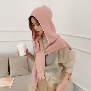 Khăn Choàng Cổ Có Mũ Trùm Đầu Màu Sắc Trơn Phong Cách Hàn Quốc Thời Trang Thu Đông Cho Nữ