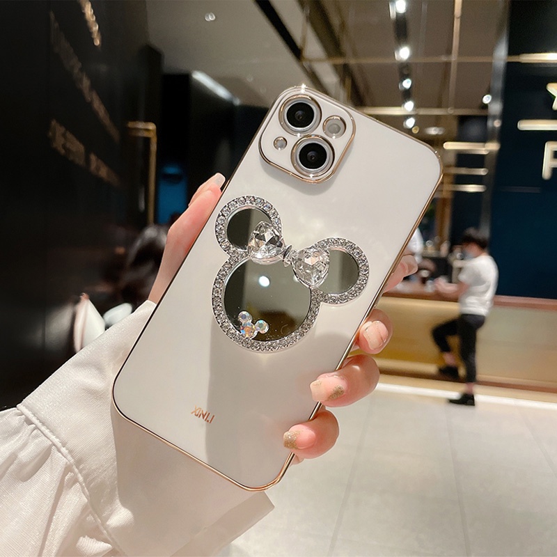 Ốp Điện Thoại Mềm Có Giá Đỡ Gương Đính Kim Cương Cho samsung a33 a34 m54 note 10 20 s23 fe s24 plus ultra a21s