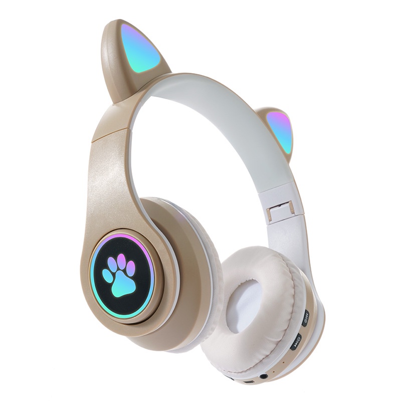 Tai Nghe Bluetooth Không Dây Hình Tai Mèo Dễ Thương Có Đèn LED Phát Sáng Gấp Gọn Được