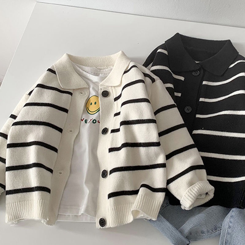 Áo Khoác Cardigan Len Dệt Kim Mỏng Kẻ Sọc Thời Trang Xuân Thu Hàn Quốc 2022 Mới Cho Bé Trai