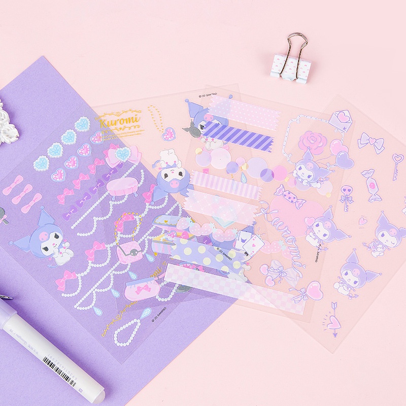 Hình Dán Thú Cưng Sanrio Chất Liệu Trong Suốt, Một Gói Bốn Tấm, Kuromi, Cinnamoroll, Melody