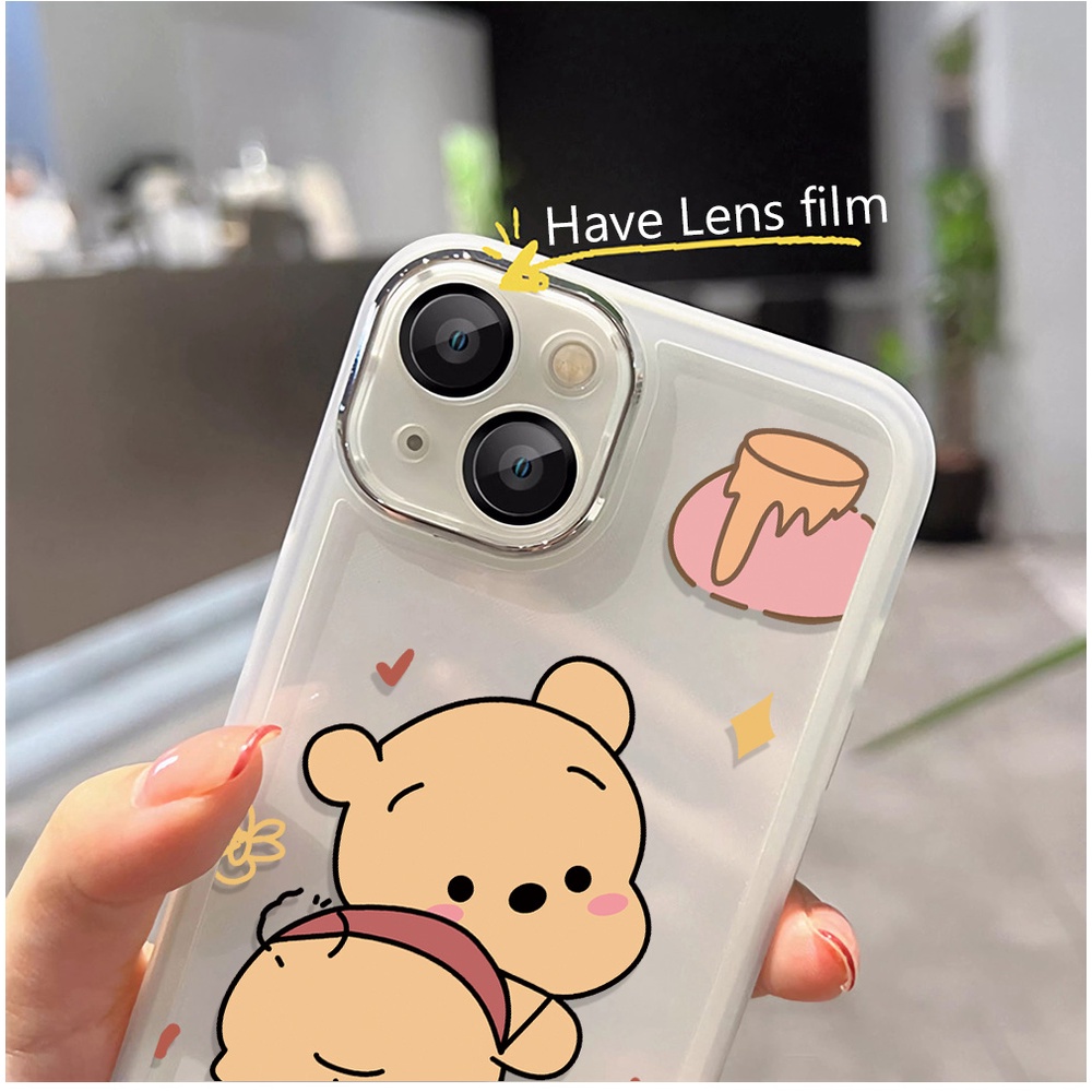 Miếng Dán Bảo Vệ Camera In Hình Gấu Pooh Bằng Kim Loại Cho iphone 14promax 11 13 12 7Plus X XS Max 7 8