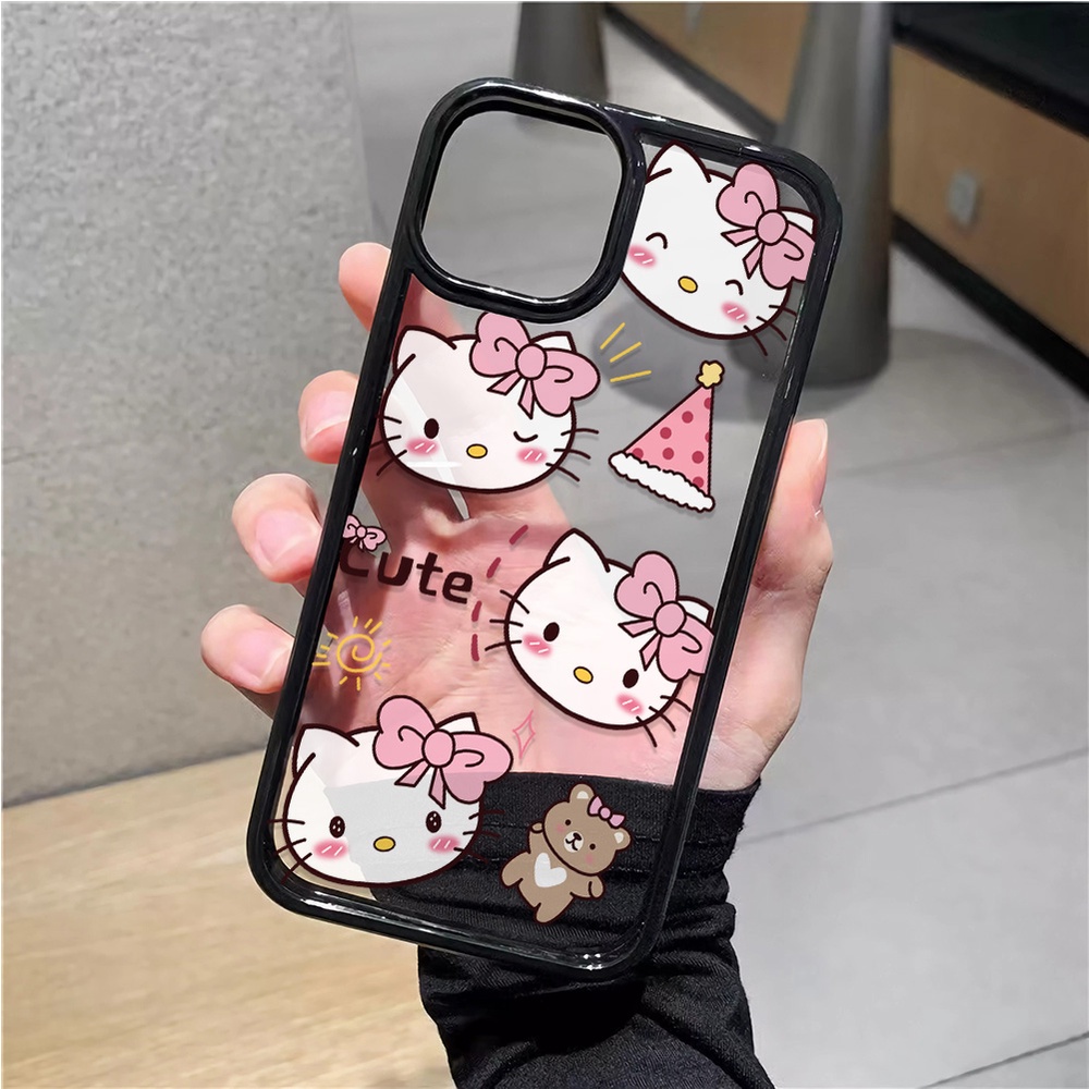 Ốp Điện Thoại Nhựa Acrylic Cứng Trong Suốt Hình Hello Kitty Gấu Cho iphone 14promax 11 13 12 7Plus 8 X XS Max