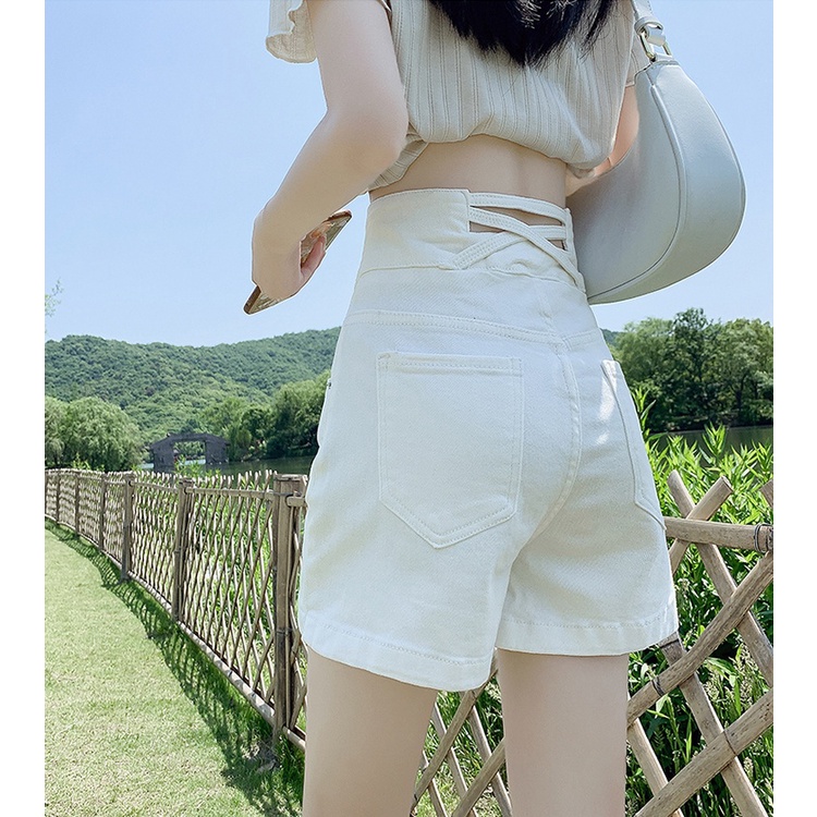 QADCOL  Quần Short denim Siêu Mỏng Lưng Cao Che Bụng Thời Trang Mùa Xuân Cho Nữ