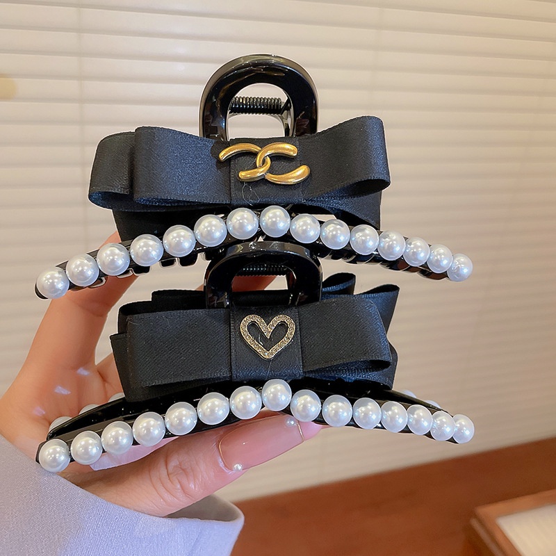 Kẹp Tóc Hình Nơ Đính Ngọc Trai Đen Phong Cách Hàn Quốc Chất Lượng Cao