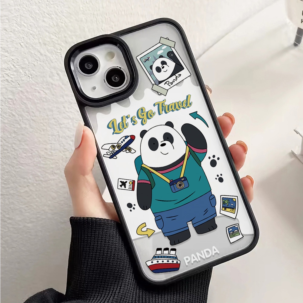 Ốp Điện Thoại Nhựa Acrylic Cứng Trong Suốt Hình Gấu Trúc Hoạt Họa Cho iphone 14promax 11 13 12 7Plus 8 X XS Max
