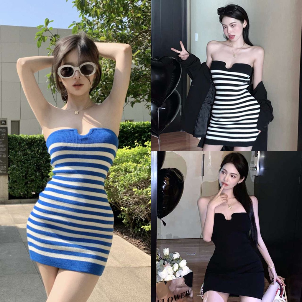 Đầm Dệt Kim Sát Nách Kẻ Sọc Thời Trang Mùa Hè Quyến Rũ Cho Nữ